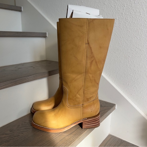 NWOB Frye Anthropologie Campus 14L Wide Calf Montana Leather Boots Banana Yellow - Picture 7 of 13